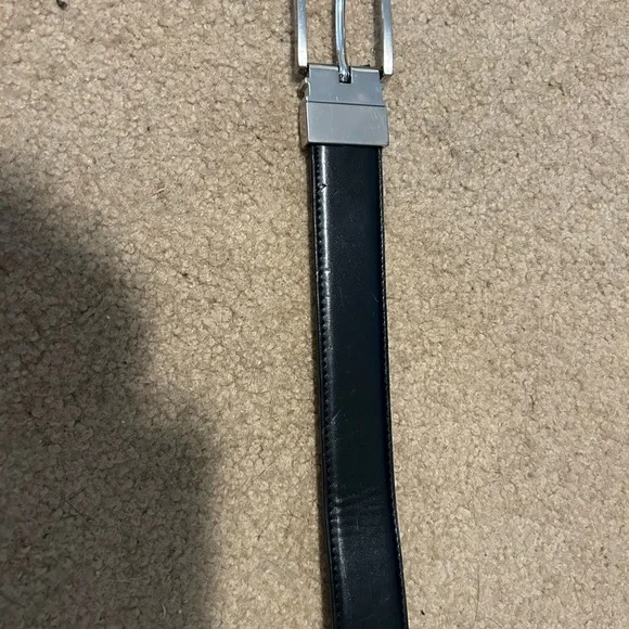 Black Leather Belt with Silver Buckle - Picture 3 of 3